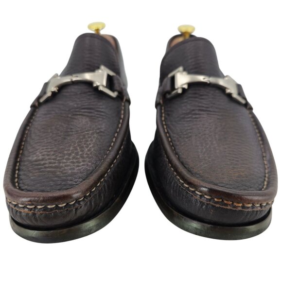 Allen Edmonds Italy Firenze Dress Shoes Men 9 Brown Pebble Grain Calf Bit Loafer - Picture 11 of 13